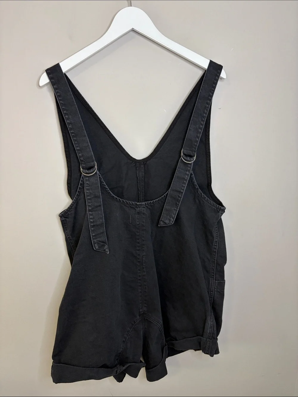 Free People The High Roller Shortall Washed Black Romper Jean Relaxed Fit Sz M